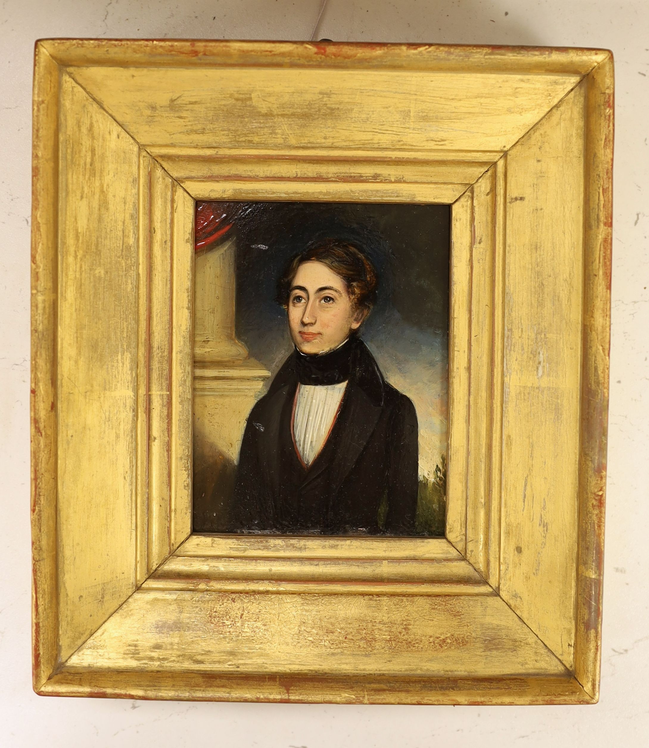19th century English School, oil on board, Portrait miniature of a gentleman, 11 x 8.5cm